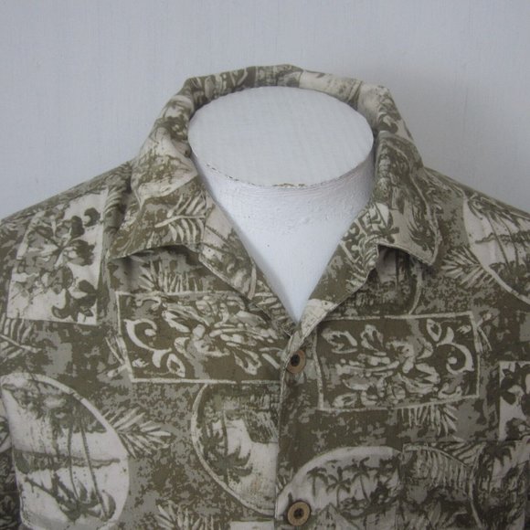 Caribbean Joe vtg Men Hawaiian camp shirt p2p 24 L aloha luau tropical monochrom - Picture 4 of 8